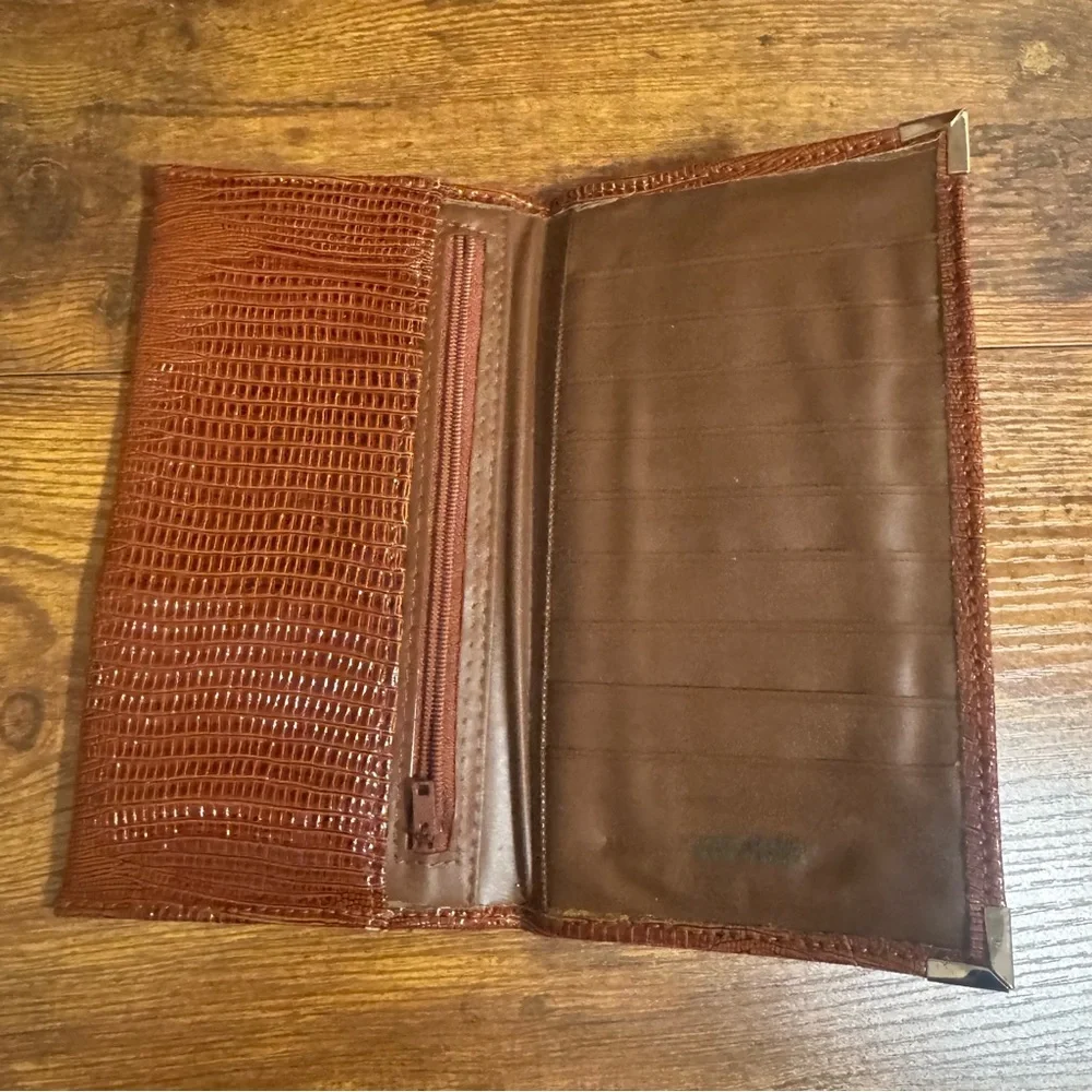 Vintage Lizard Embossed Leather Attache Briefcase Business Card‎ Wallet Set